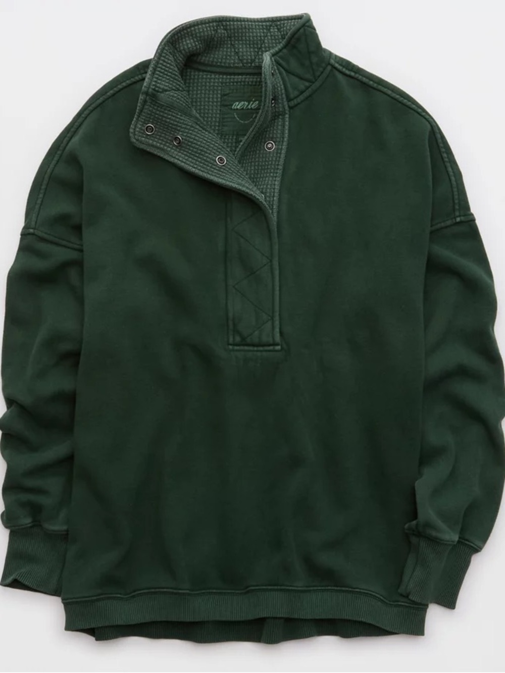 Aerie Dark Green Snap-Front Pullover Top - Picture 3 of 5